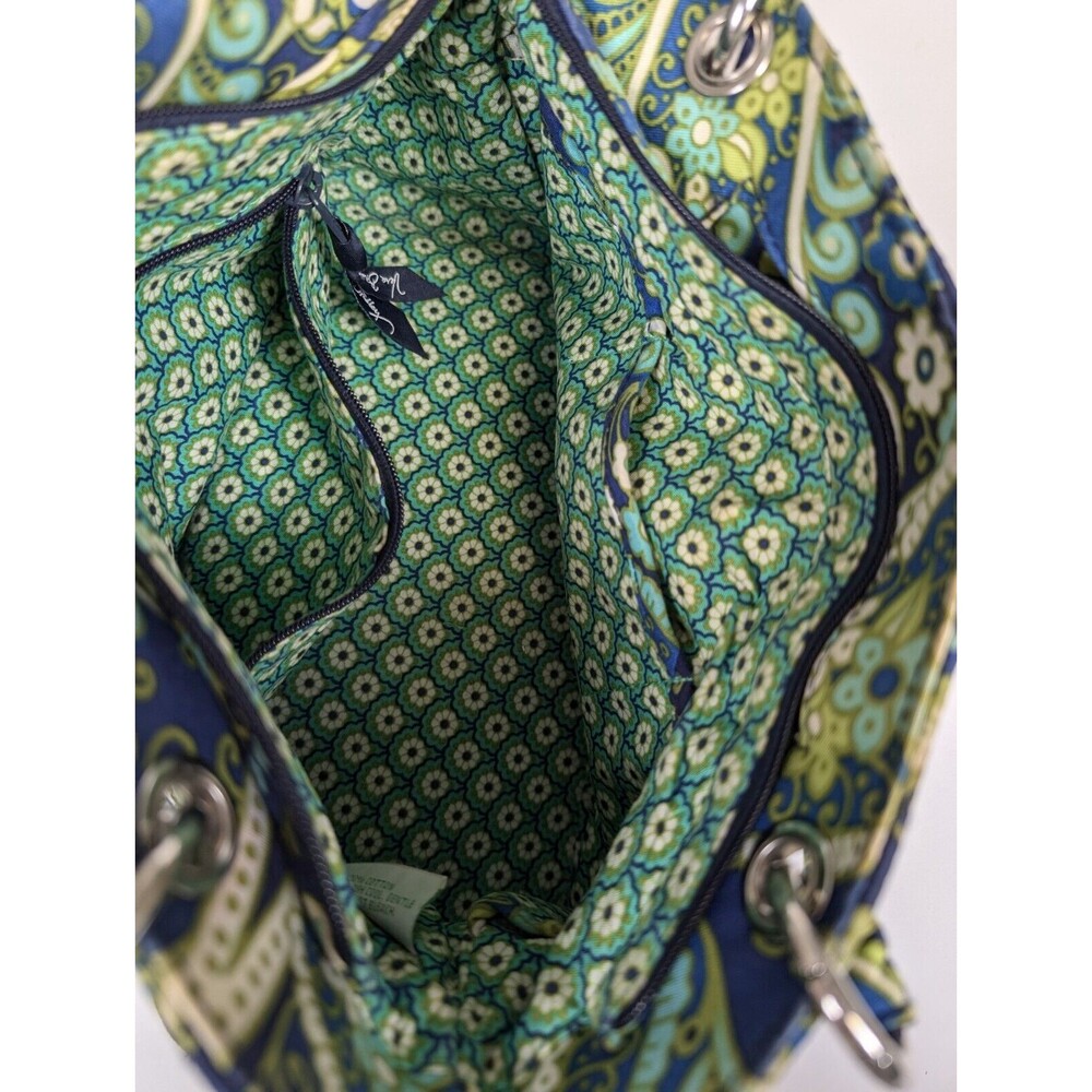 Vera Bradley Rhythm & Blues Shoulder Bag Purse Blue Green Paisley Silver Chain - Picture 11 of 14